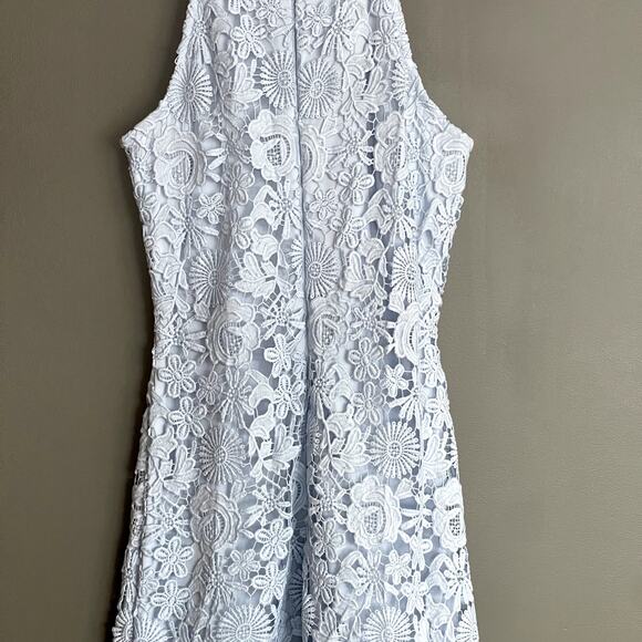 Lulu's Love Poem Light Blue Lace Mini Dress Size Small Halter Crochet Cocktail - Picture 14 of 16
